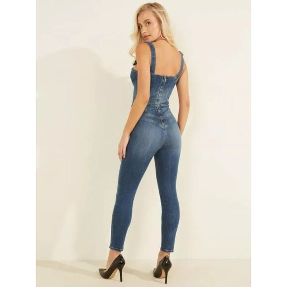 NWT Guess Super Skinny Fit Rosemary Jumpsuit Sz XS High-Waisted Adj Straps Black - Picture 8 of 14